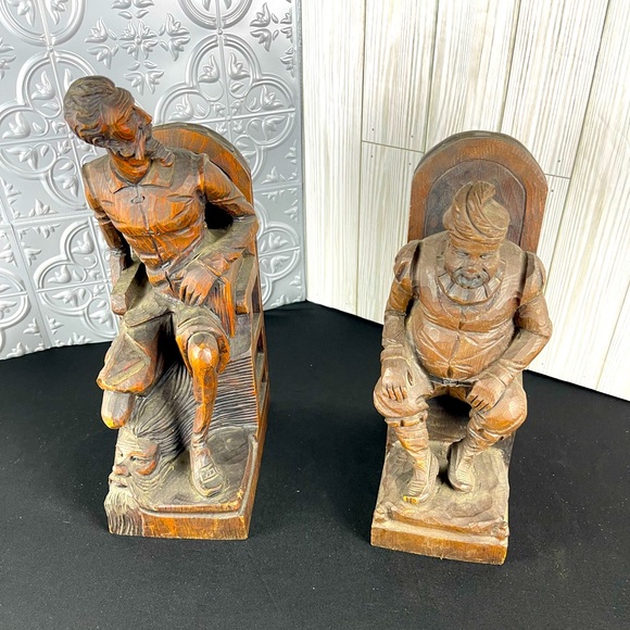 Art Vintage Carved Pair Sancho Panza And Don Quixote Bookend